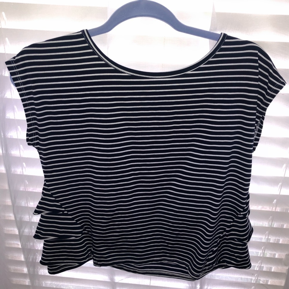 navy and white stripped shirt